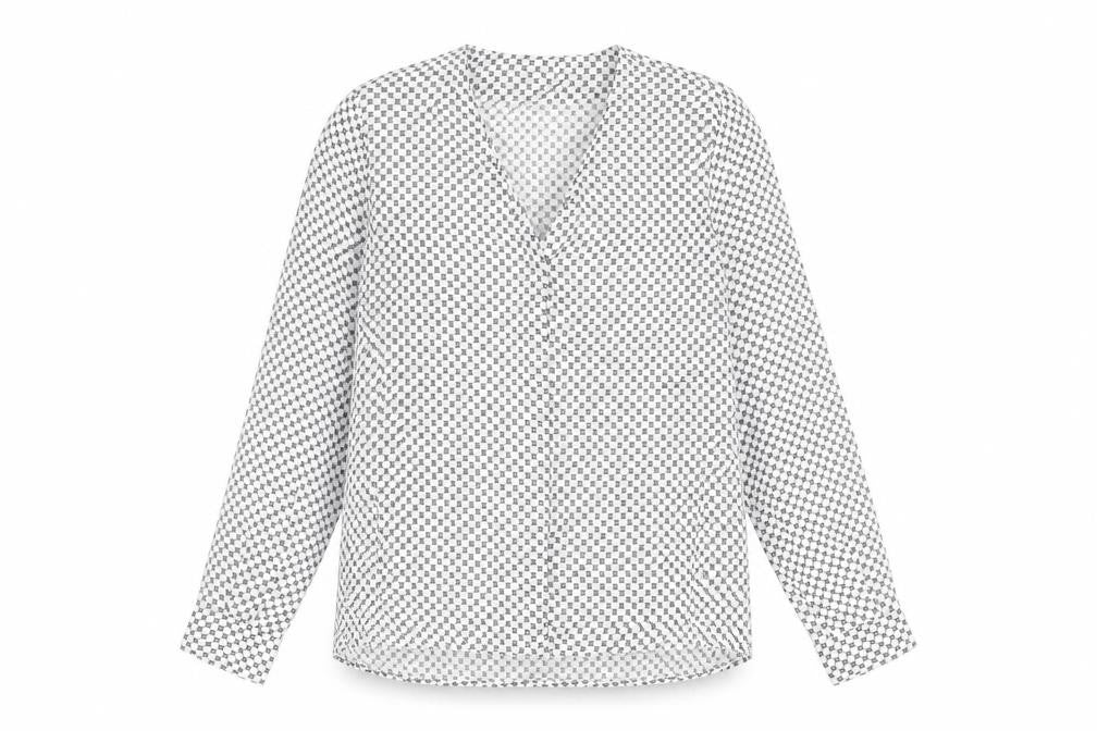 Mango Womens White Geometric Polyester Basic Button-Up Size S V-Neck