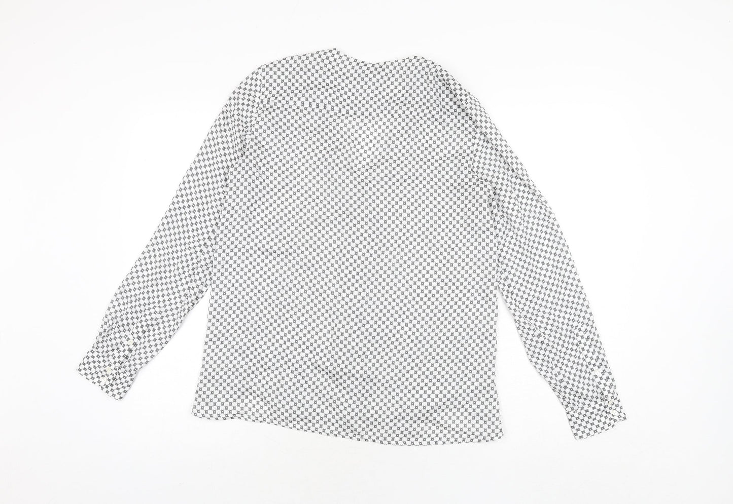 Mango Womens White Geometric Polyester Basic Button-Up Size S V-Neck