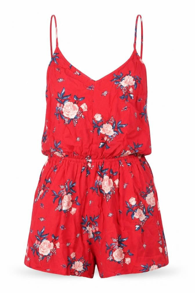 Divided by H&M Womens Red Floral Viscose Playsuit One-Piece Size 6 Pullover