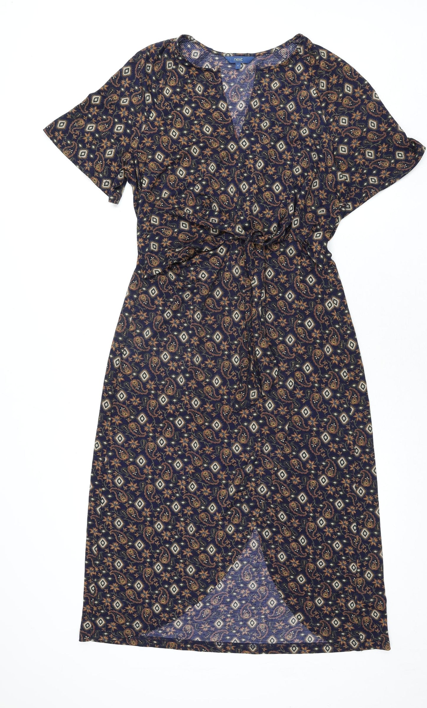 NEXT Womens Multicoloured Geometric Polyester Sheath Size 10 V-Neck Pullover