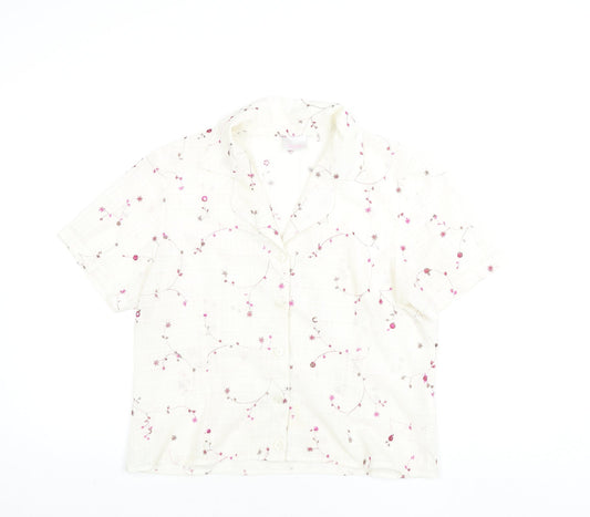 Deau Ville Womens Ivory Floral Polyester Basic Button-Up Size 16 Collared