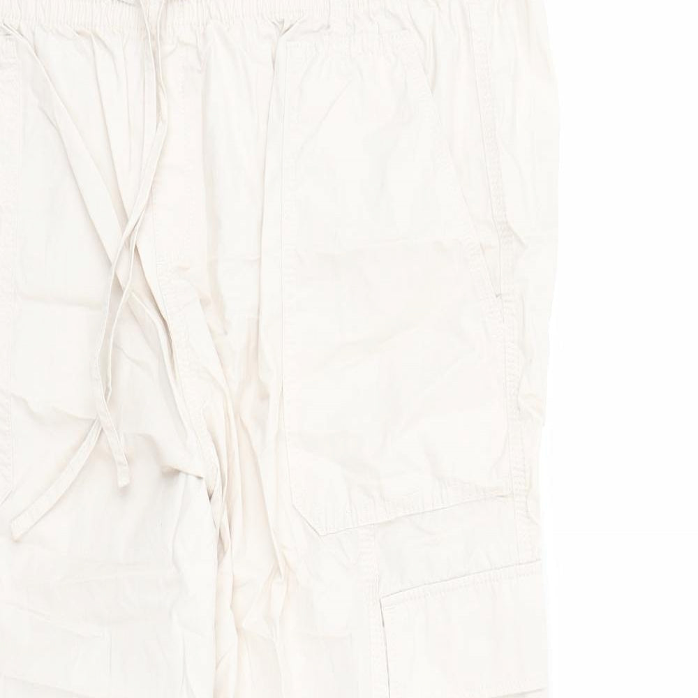 Marks and Spencer Womens Beige Cotton Cargo Trousers Size 20 L24 in Regular Drawstring - Elasticated Waist Pockets