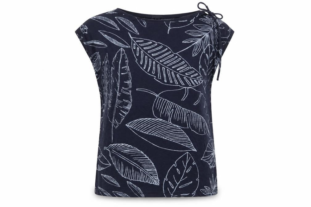 Gap Womens Blue Geometric Polyester Basic T-Shirt Size L Boat Neck
