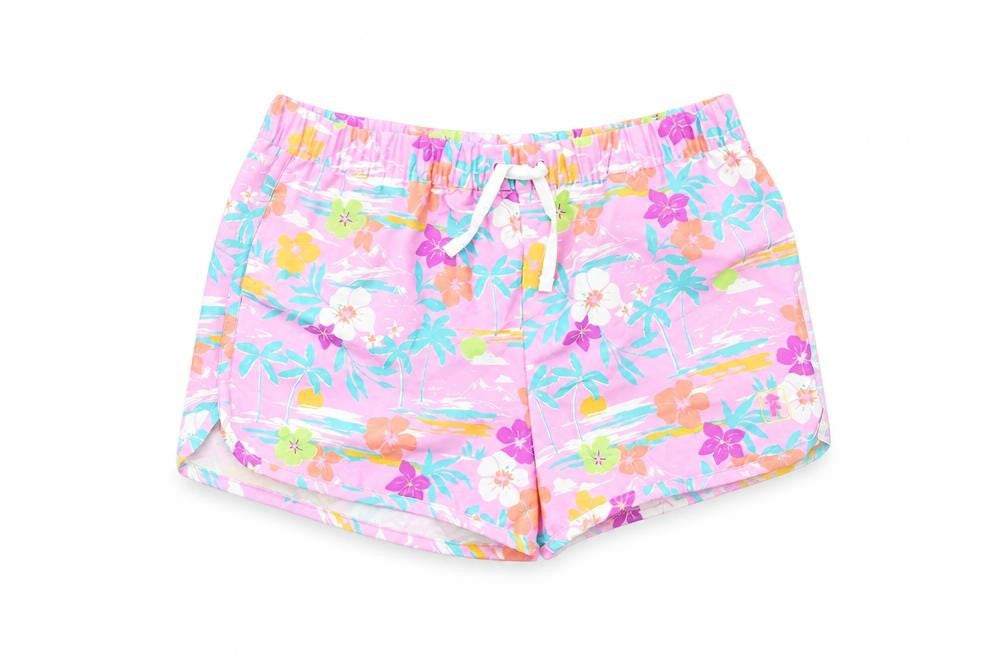 Marks and Spencer Boys Purple Floral Polyester Sweat Shorts Size 13-14 Years Regular Drawstring - Elasticated Waist Inside Leg 3 Inches