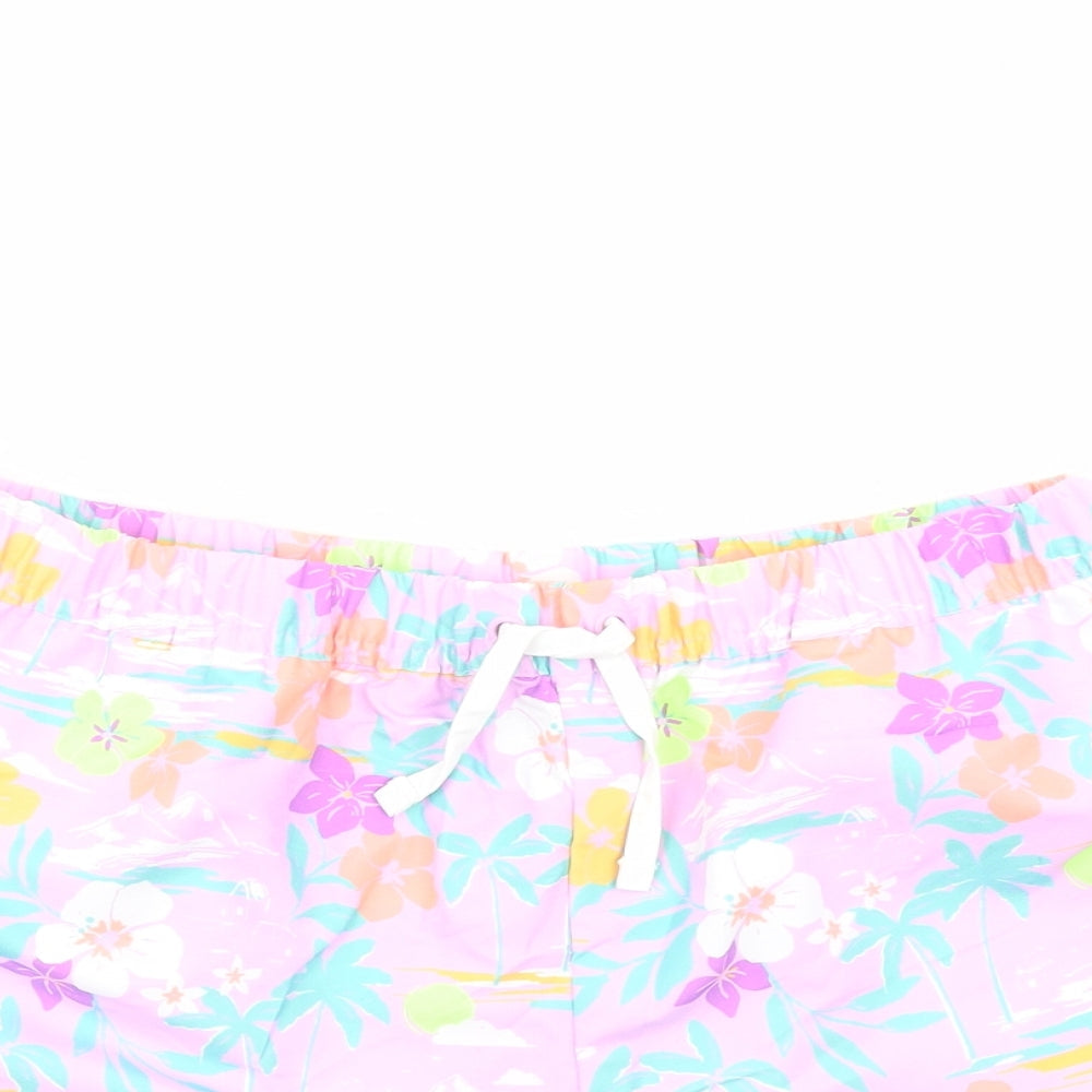 Marks and Spencer Boys Purple Floral Polyester Sweat Shorts Size 13-14 Years Regular Drawstring - Elasticated Waist Inside Leg 3 Inches