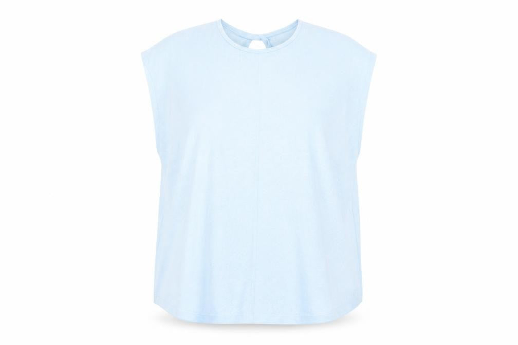Marks & Spencer Womens Blue Polyester Basic T-Shirt Size 16 Round Neck Pullover