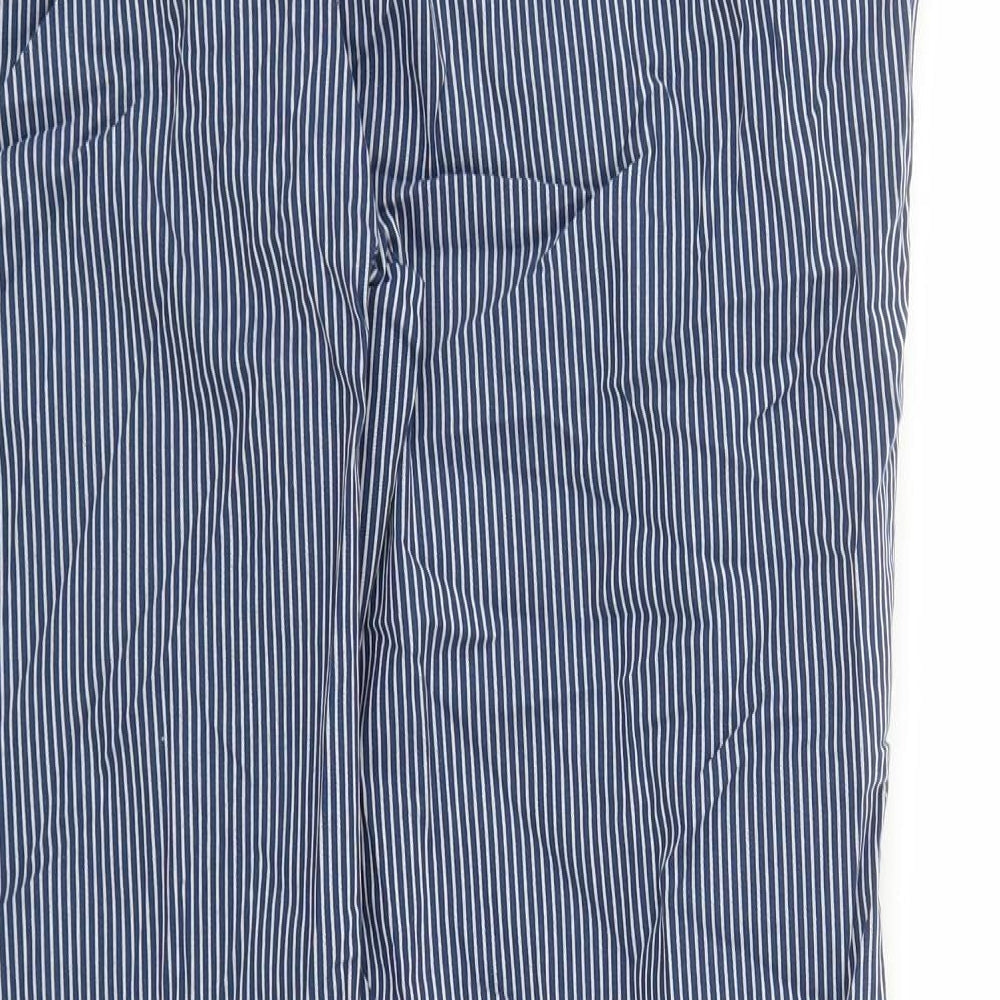 Marks and Spencer Womens Blue Striped Polyester Trousers Size 12 L28 in Regular Zip - Pockets
