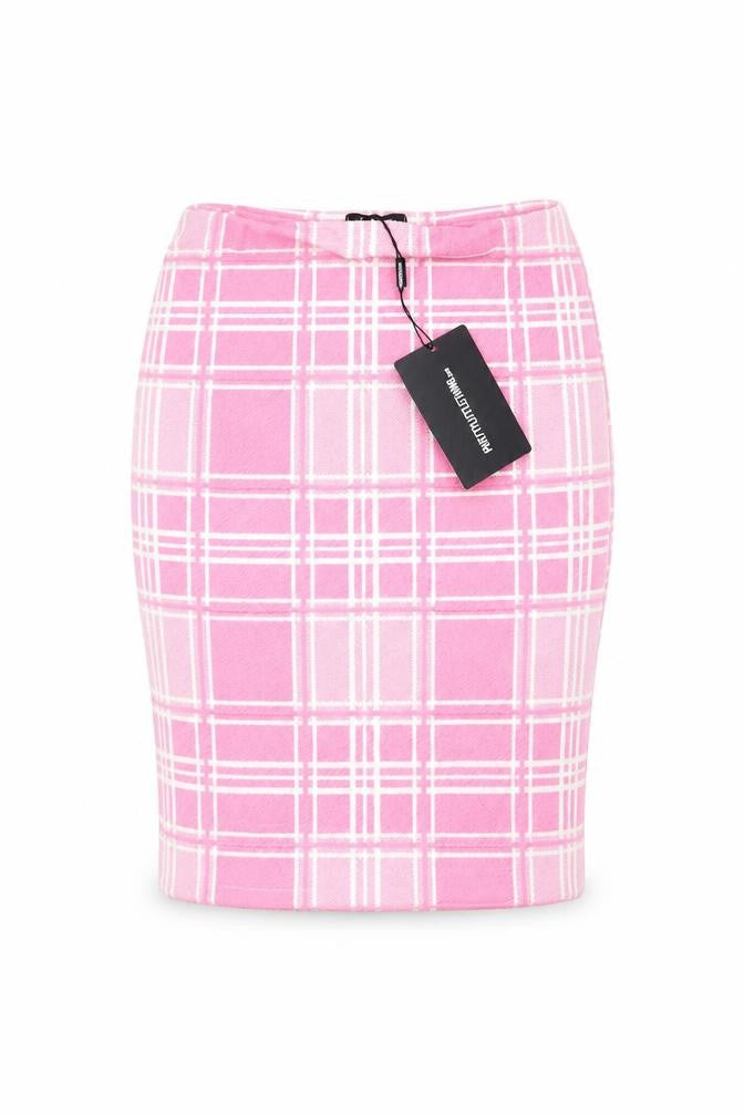 PRETTYLITTLETHING Womens Pink Plaid Polyester Bandage Skirt Size 6 - Elasticated Waist