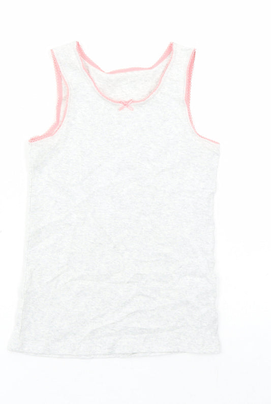 Marks and Spencer Girls Grey Cotton Basic Tank Size 6-7 Years Round Neck Pullover