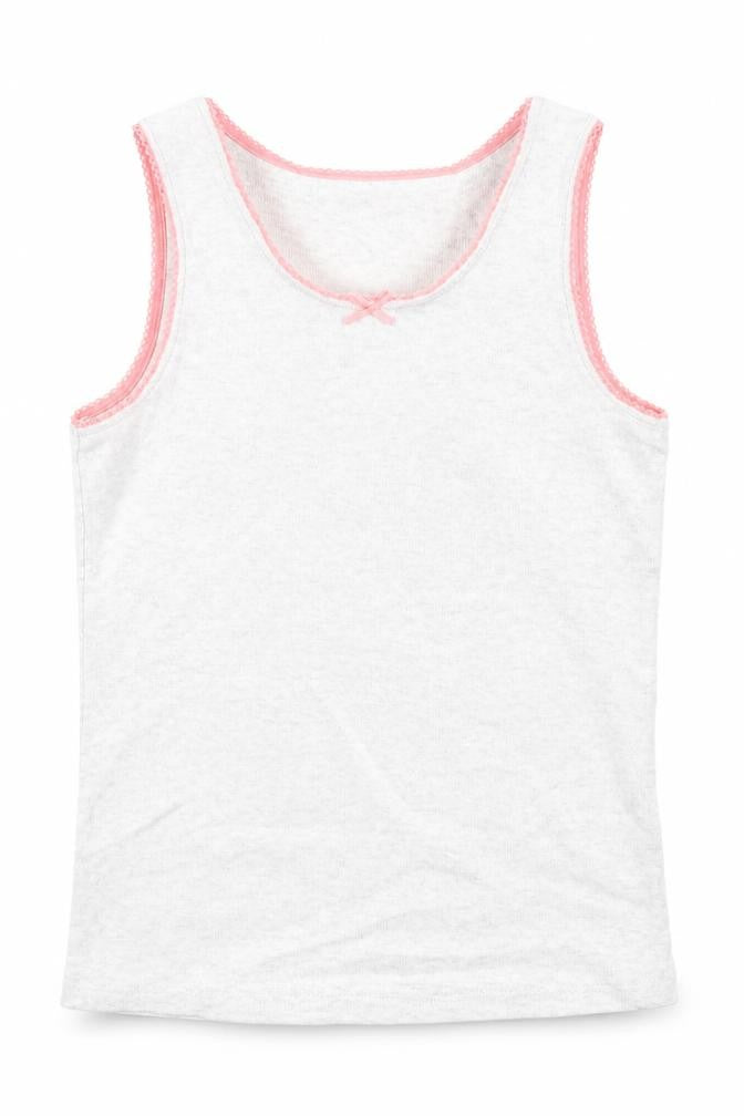 Marks & Spencer Girls Grey Cotton Basic Tank Size 6-7 Years Round Neck Pullover