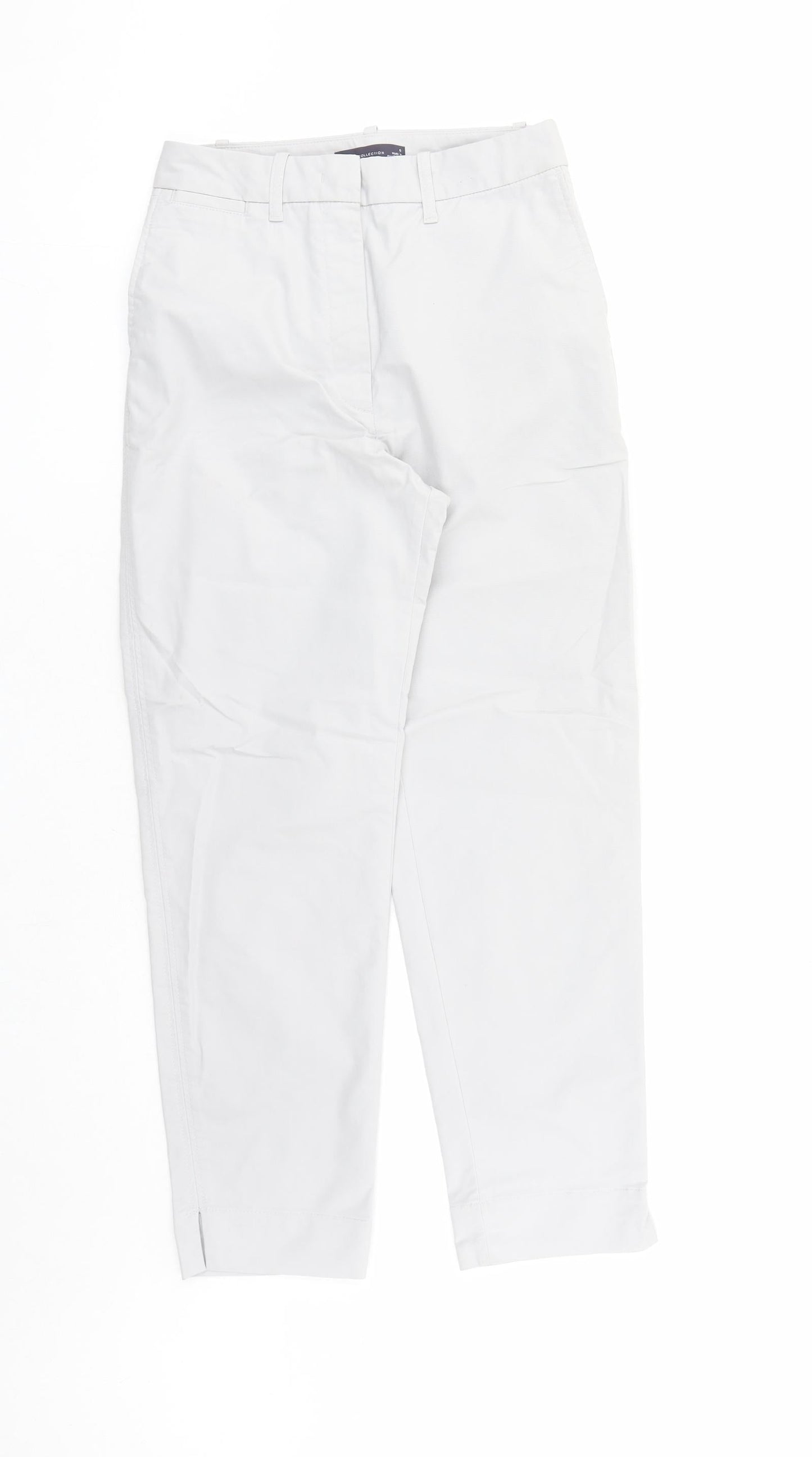 Marks and Spencer Womens Grey Cotton Chino Trousers Size 6 L26 in Regular Zip - Pockets