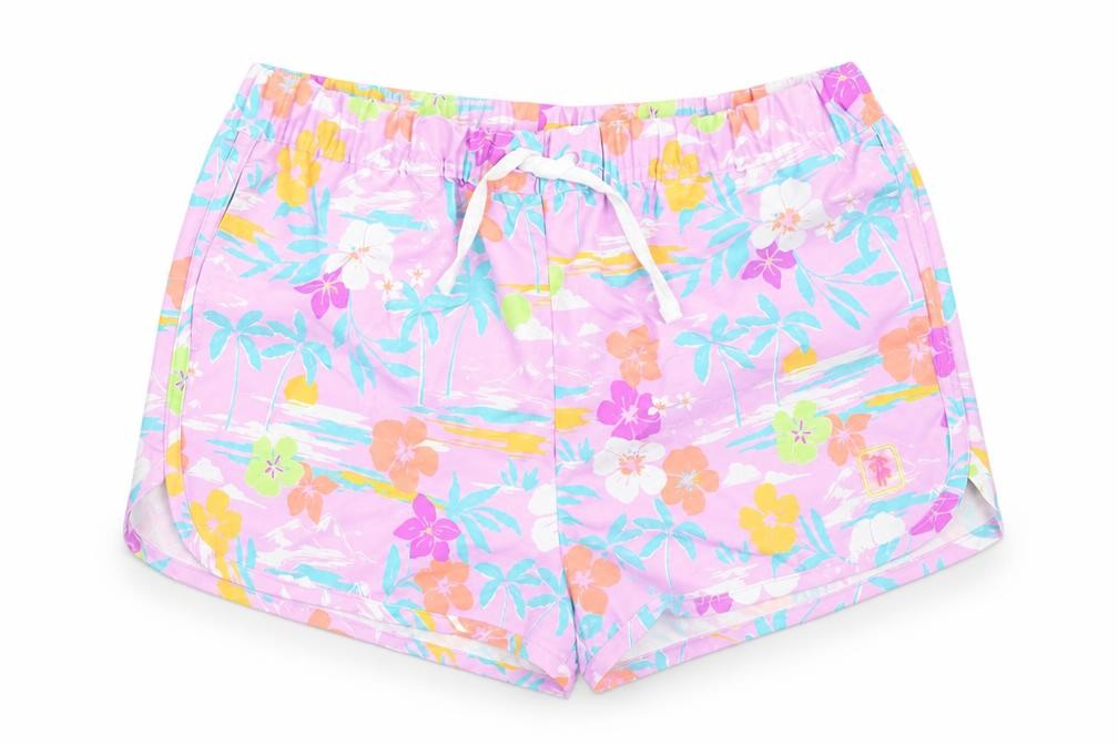 Marks & Spencer Boys Purple Floral Polyester Sweat Shorts Size 11-12 Years Regular Drawstring - Elasticated Waist Inside Leg 3 Inches