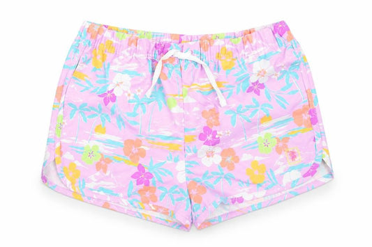 Marks & Spencer Boys Purple Floral Polyester Sweat Shorts Size 11-12 Years Regular Drawstring - Elasticated Waist Inside Leg 3 Inches