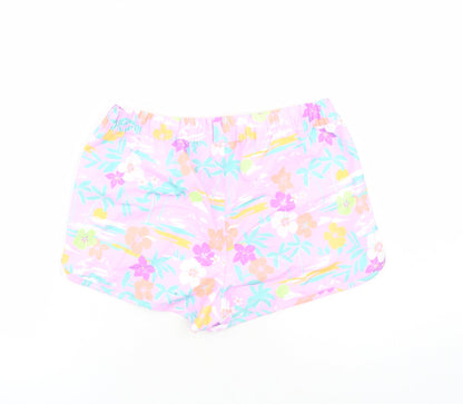 Marks & Spencer Boys Purple Floral Polyester Sweat Shorts Size 11-12 Years Regular Drawstring - Elasticated Waist Inside Leg 3 Inches