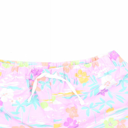 Marks & Spencer Boys Purple Floral Polyester Sweat Shorts Size 11-12 Years Regular Drawstring - Elasticated Waist Inside Leg 3 Inches
