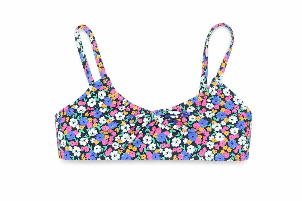 Marks & Spencer Girls Black Floral Polyamide Cropped Tank Size 8-9 Years Round Neck Pullover - Bikini Top
