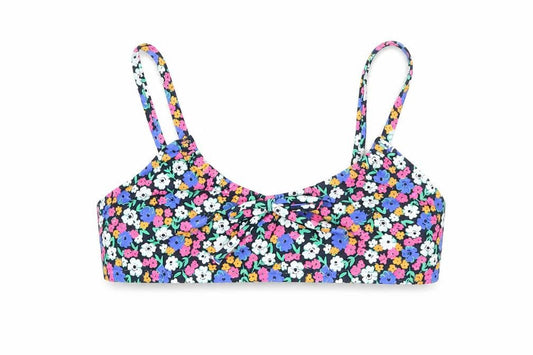 Marks & Spencer Girls Black Floral Polyamide Cropped Tank Size 8-9 Years Round Neck Pullover - Bikini Top