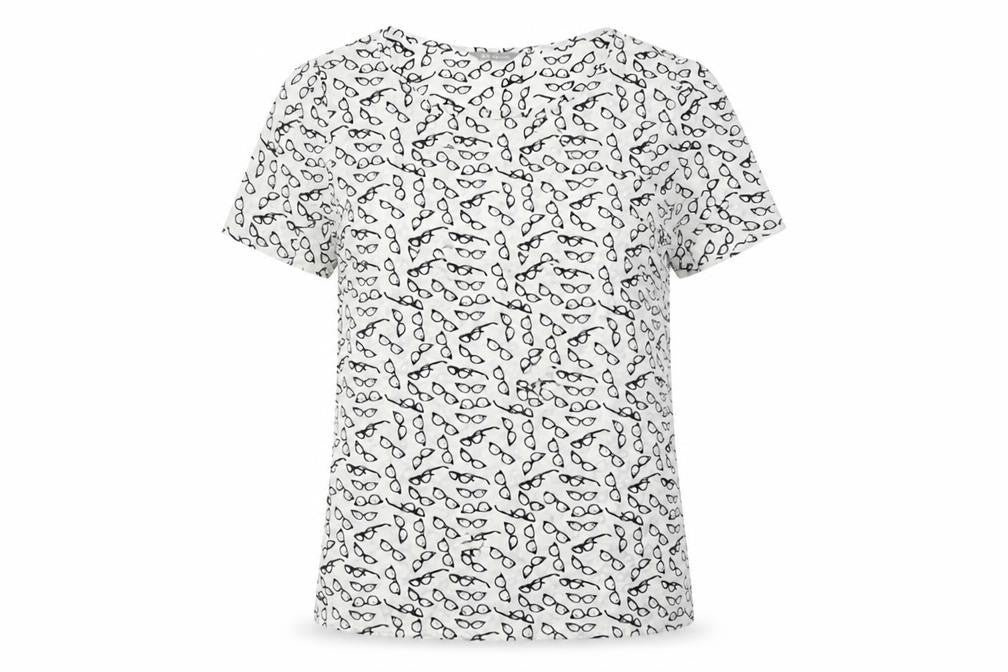 Marks and Spencer Womens White Geometric Polyester Basic T-Shirt Size 8 Boat Neck - Pleated