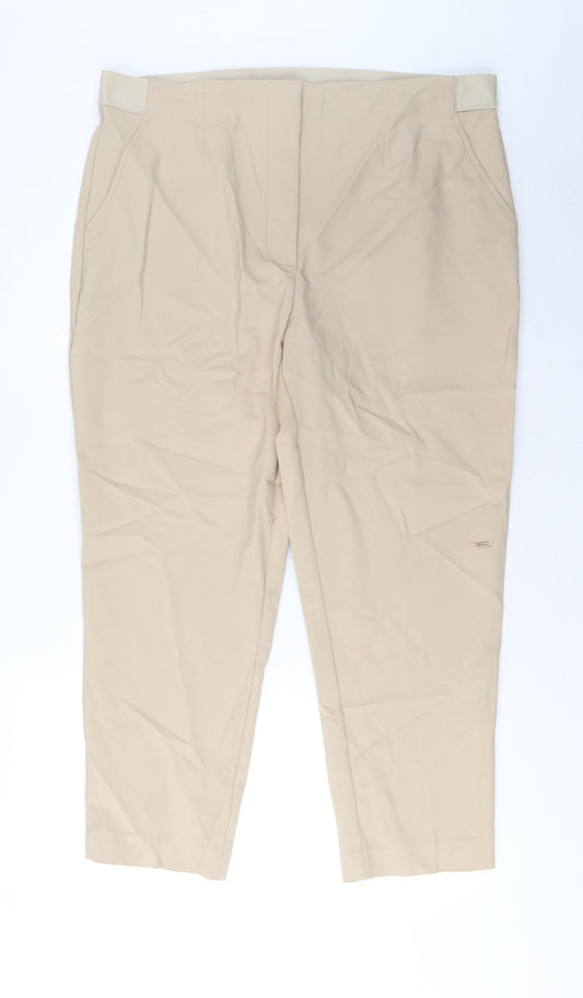 Marks and Spencer Womens Beige Cotton Trousers Size 18 L26 in Regular Hook & Eye - Pockets