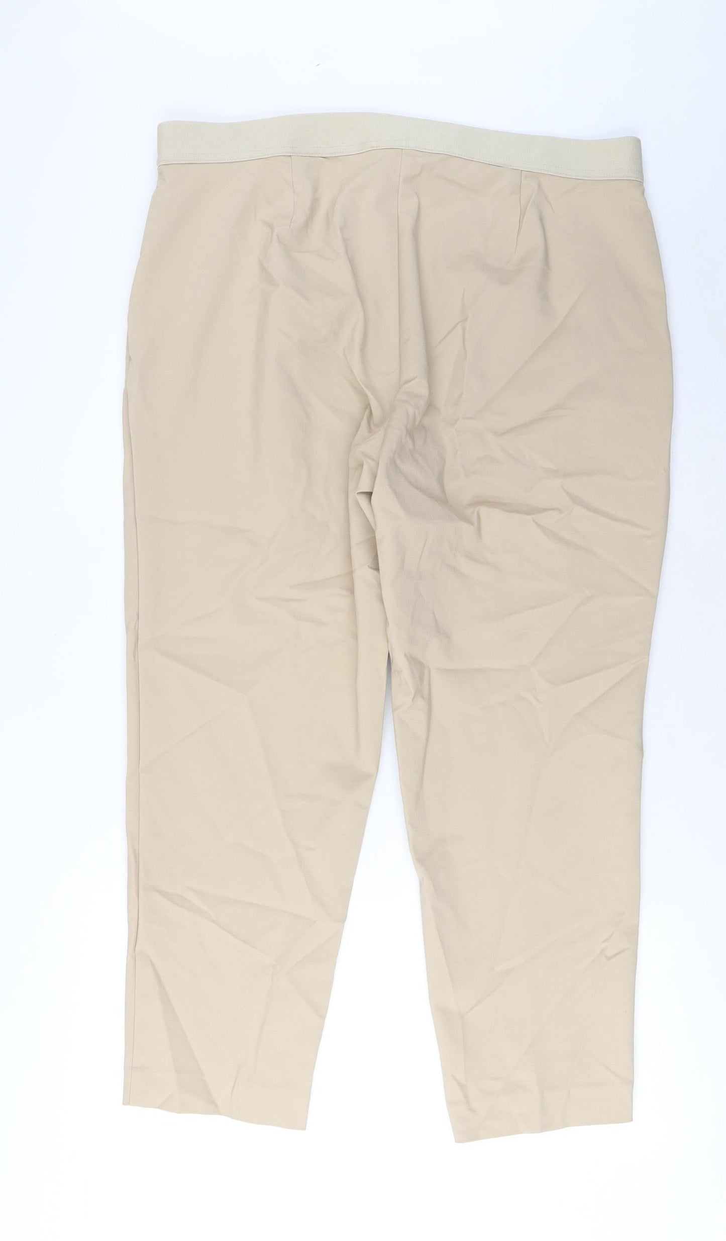 Marks and Spencer Womens Beige Cotton Trousers Size 18 L26 in Regular Hook & Eye - Pockets