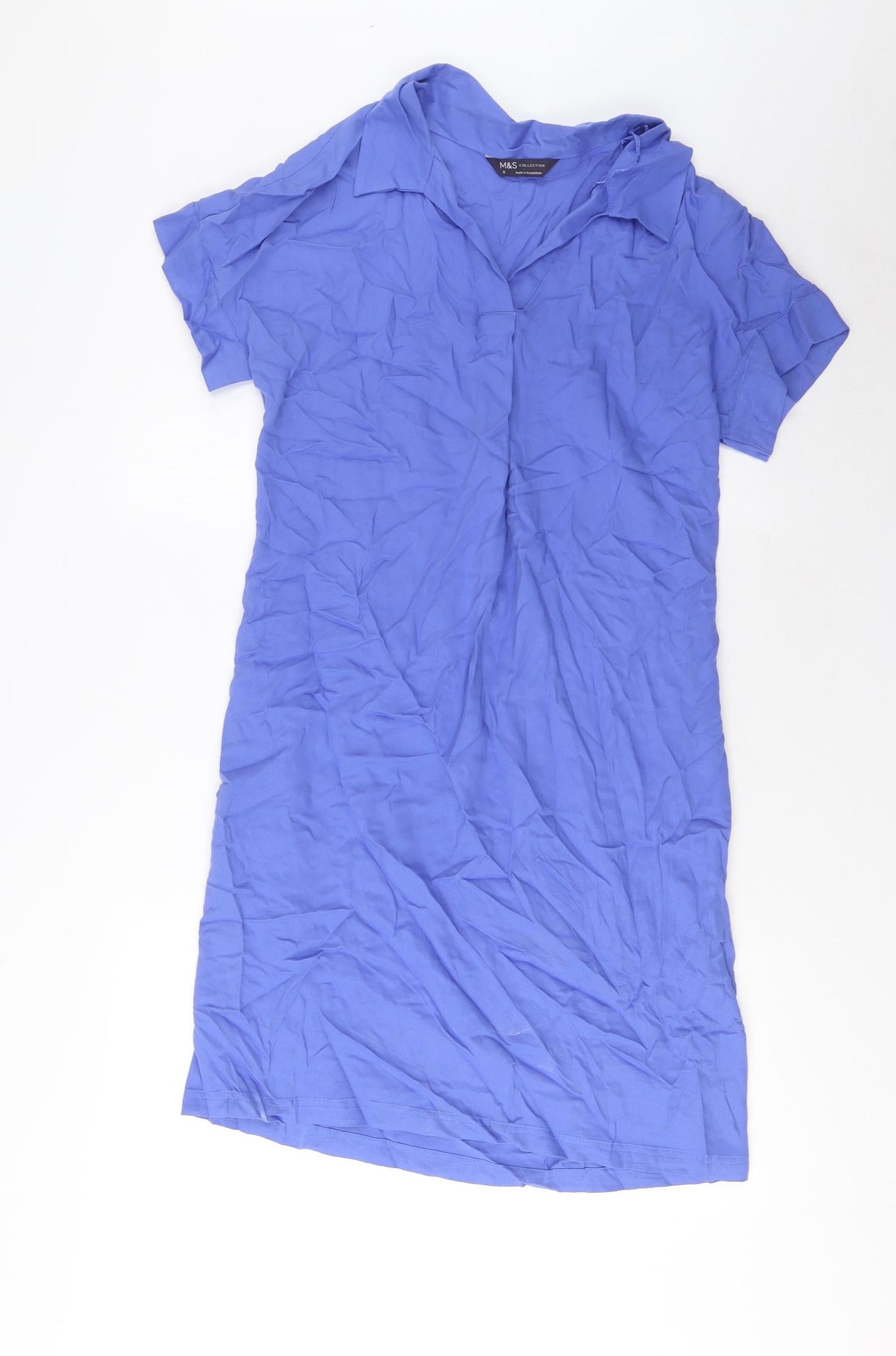 Marks and Spencer Womens Blue Viscose Shirt Dress Size 8 V-Neck Pullover