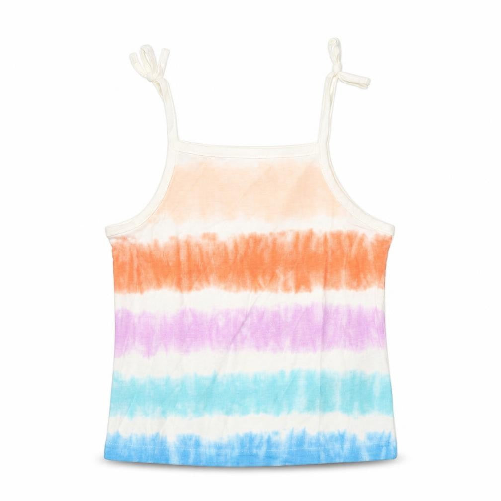 Marks & Spencer Girls Multicoloured Striped Cotton Cropped Tank Size 3-4 Years Square Neck Pullover