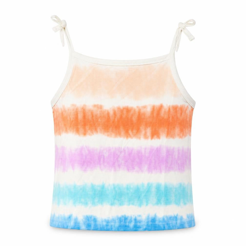 Marks & Spencer Girls Multicoloured Striped Cotton Cropped Tank Size 3-4 Years Square Neck Pullover
