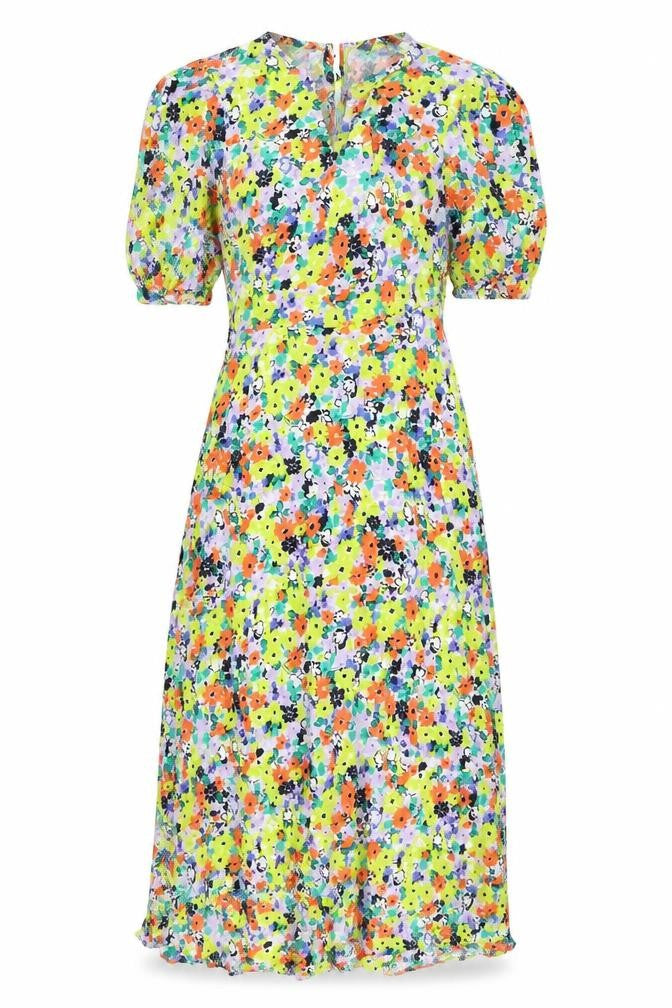 marks and Womens Multicoloured Floral Viscose A-Line Size 10 Crew Neck Zip