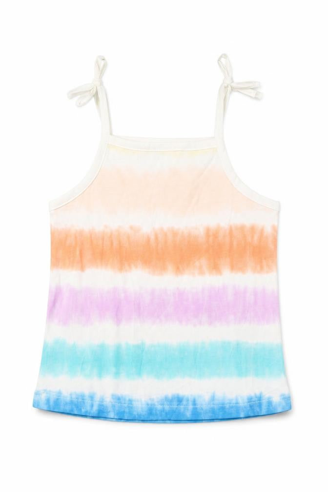 Marks & Spencer Girls Multicoloured Striped Cotton Cropped Tank Size 3-4 Years Square Neck Pullover
