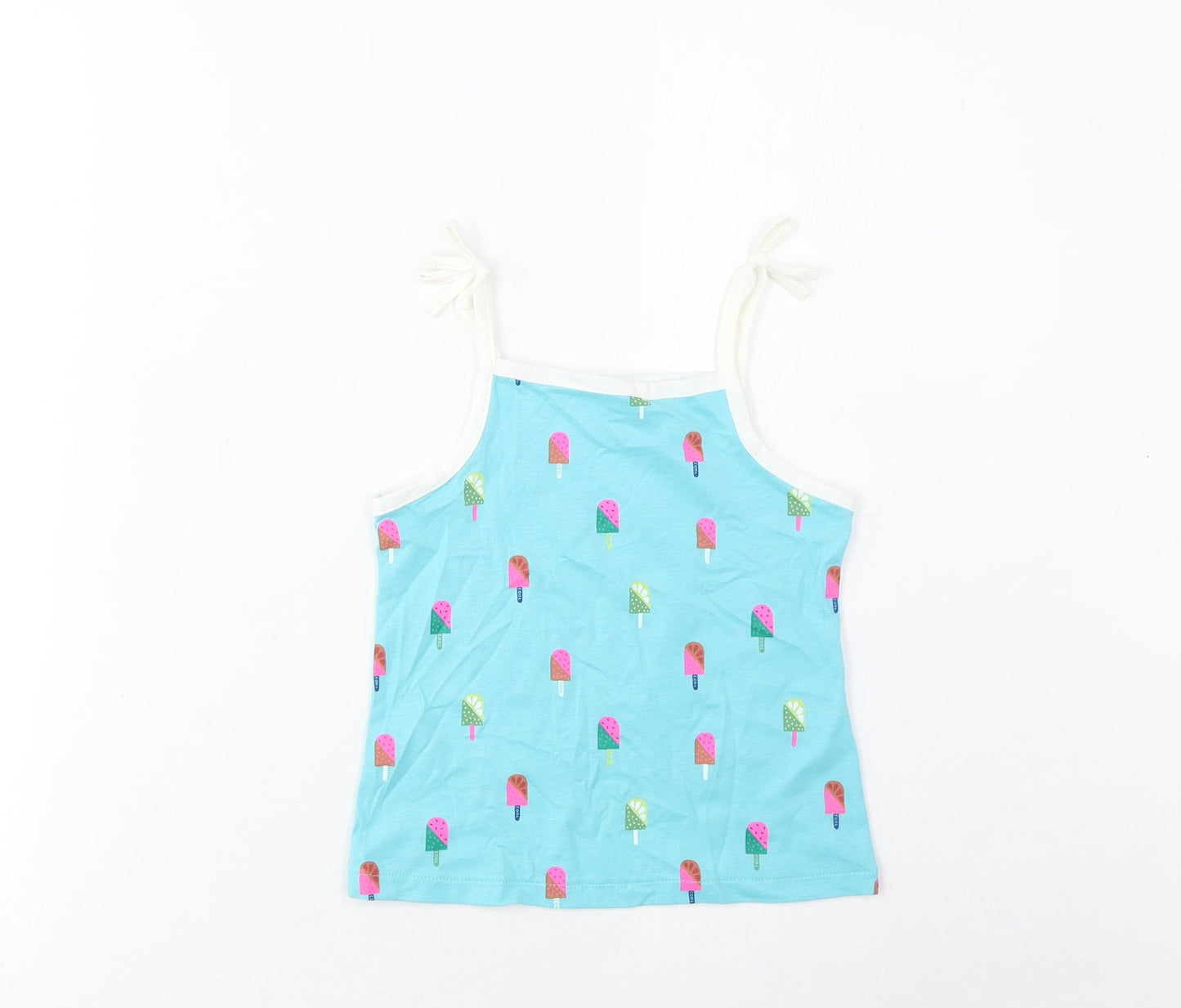 Marks and Spencer Girls Blue Geometric Cotton Cropped Tank Size 3-4 Years Square Neck Pullover