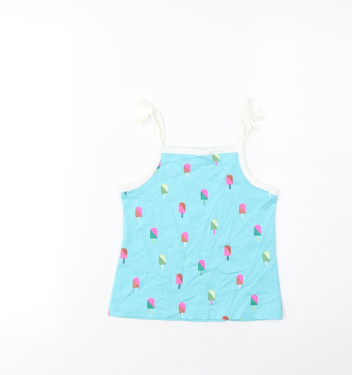 Marks and Spencer Girls Blue Geometric Cotton Cropped Tank Size 3-4 Years Square Neck Pullover