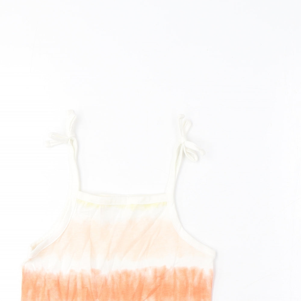 Marks and Spencer Girls Multicoloured Striped Cotton Basic Tank Size 3-4 Years Square Neck Pullover
