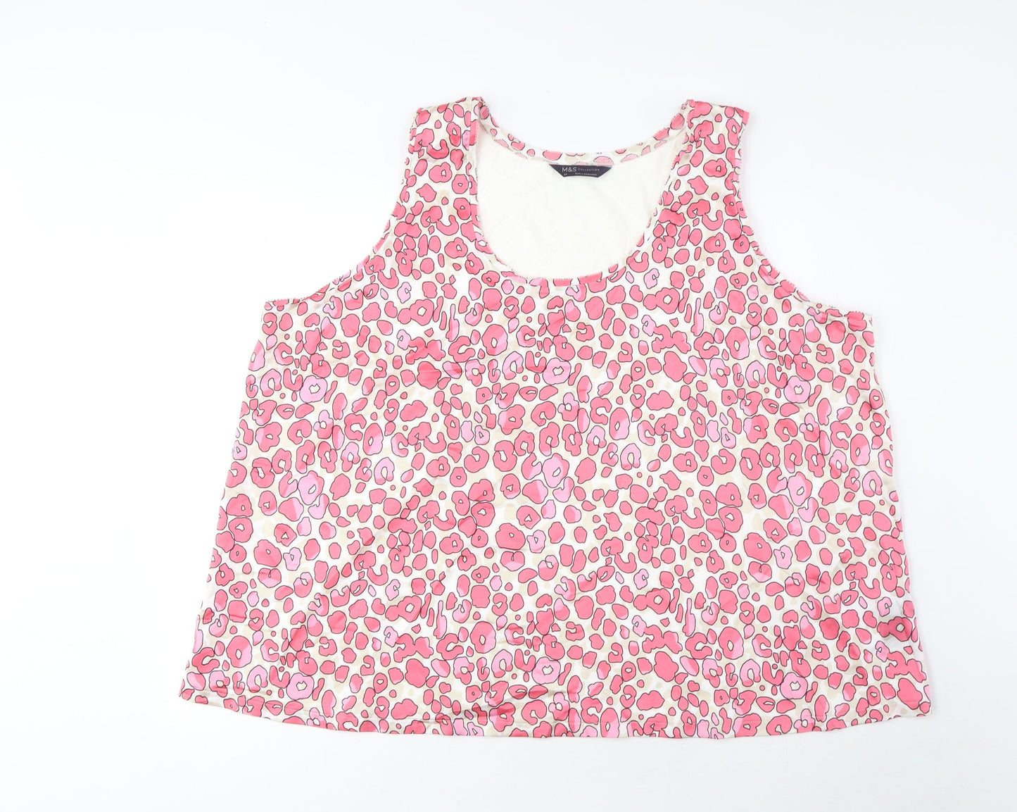 Marks and Spencer Womens Pink Animal Print Polyester Basic Tank Size 24 Scoop Neck