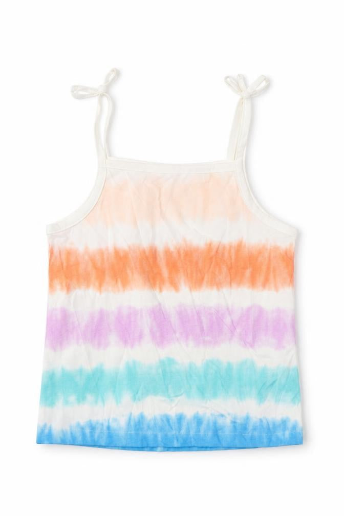 Marks & Spencer Girls Multicoloured Striped Cotton Cropped Tank Size 5-6 Years Square Neck Pullover