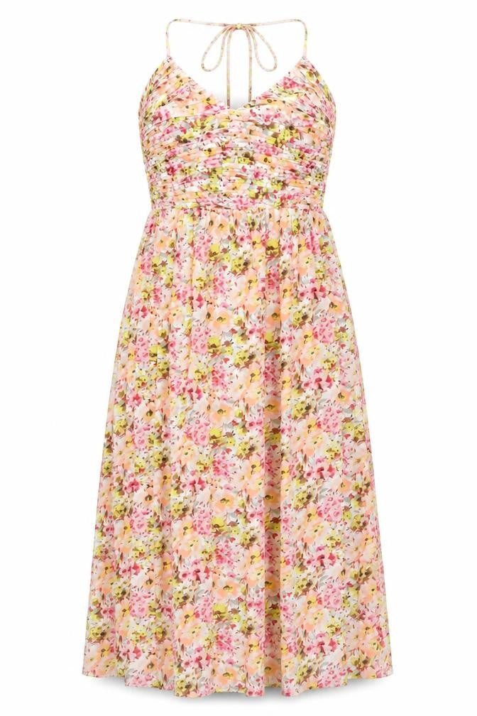 Marks & Spencer Womens Multicoloured Floral Polyester A-Line Size 16 Halter Tie - Pleated, Side Slit