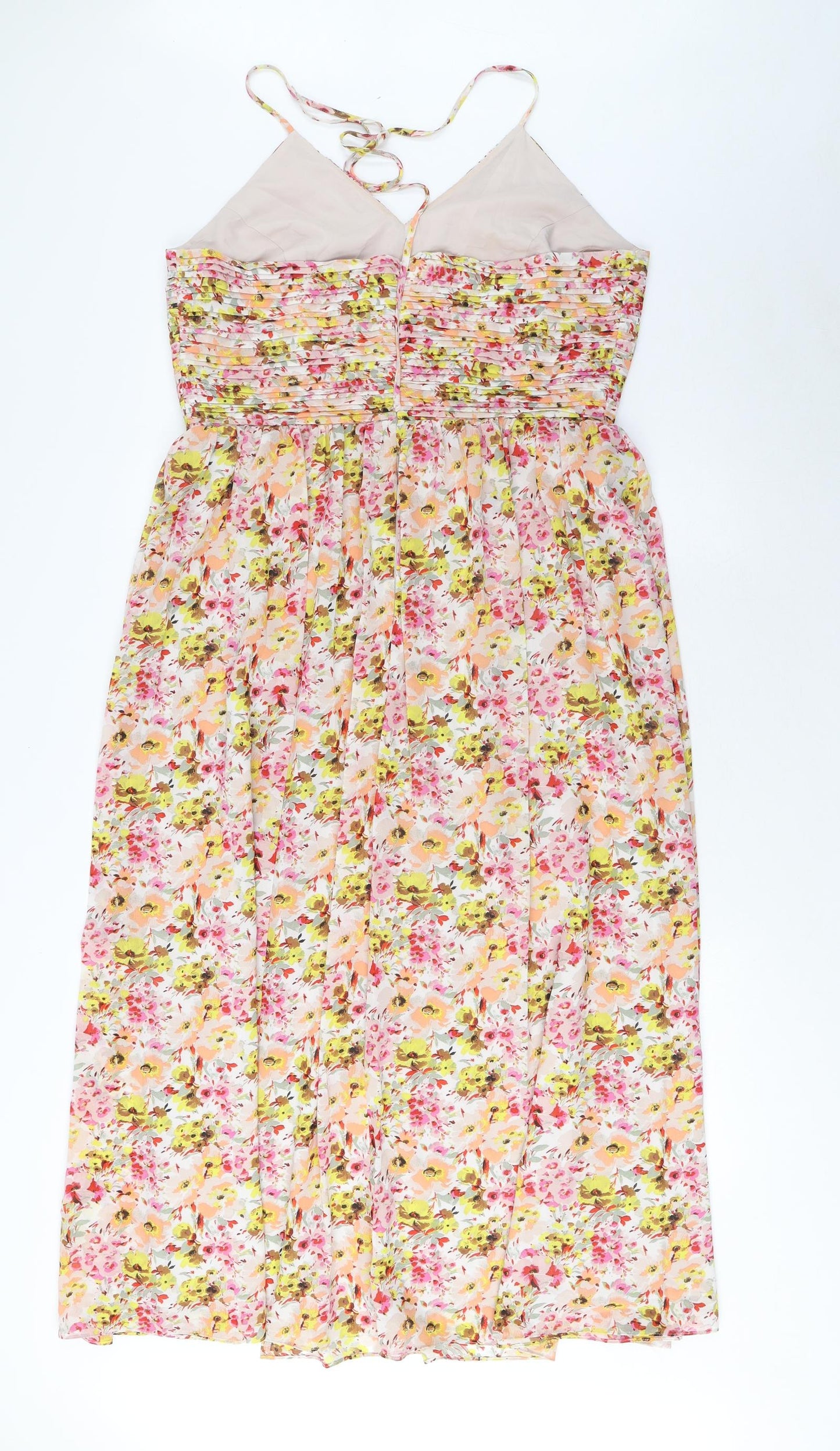 Marks and Spencer Womens Multicoloured Floral Polyester A-Line Size 16 Halter Tie - Pleated, Side Slit