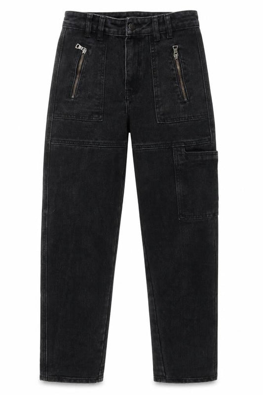 PRETTYLITTLETHING Womens Black Cotton Straight Jeans Size 4 L27 in Regular Zip - Cargo Style