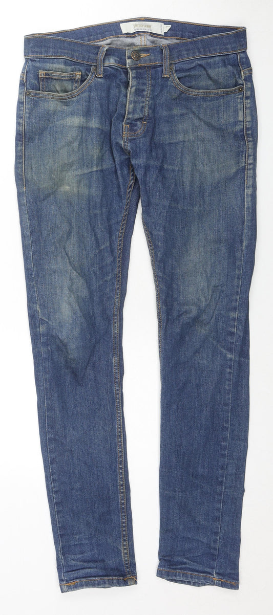 Topman Mens Blue Cotton Skinny Jeans Size 30 in L29 in Regular Zip