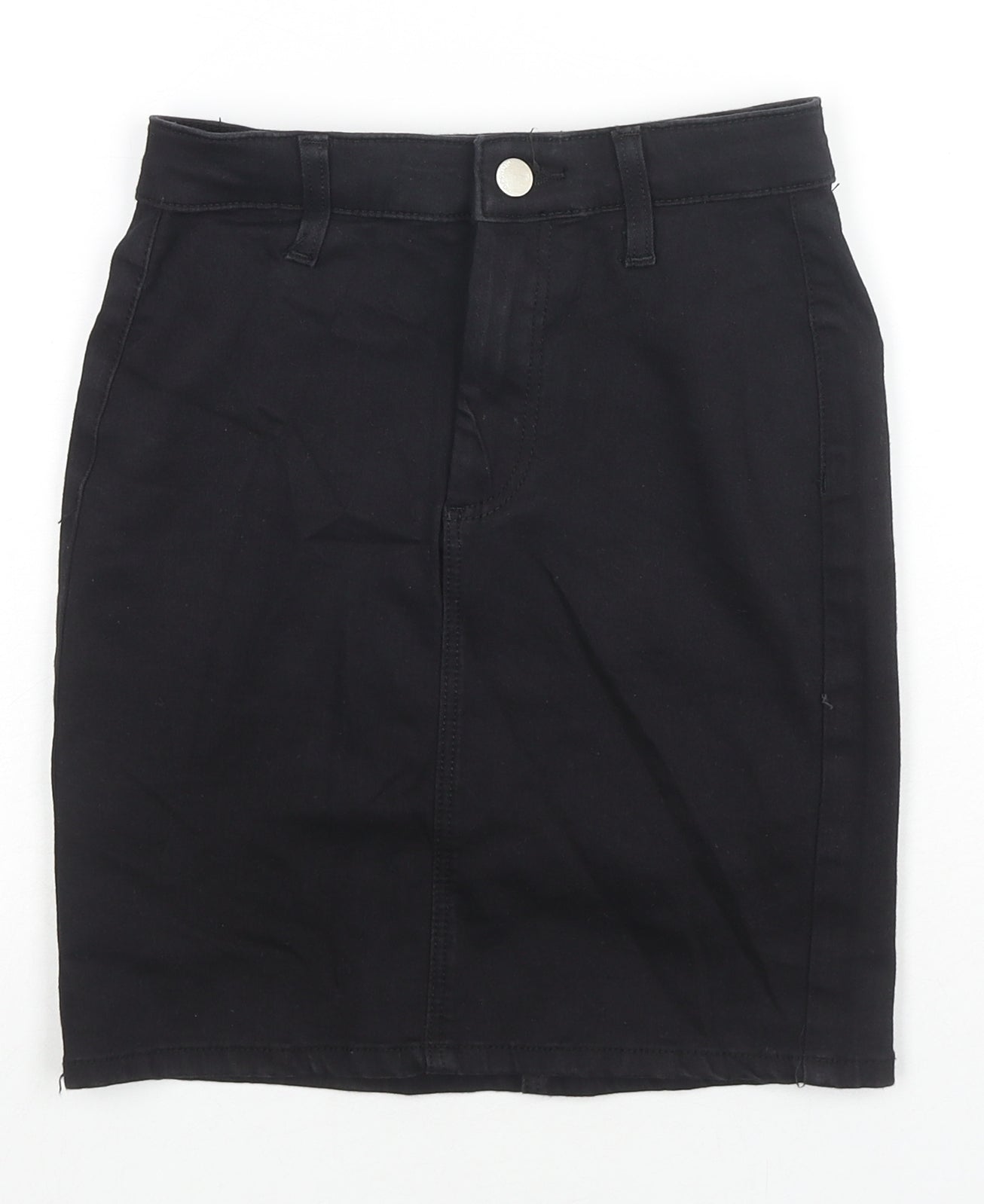 Topshop Womens Black Cotton A-Line Skirt Size 6 Zip