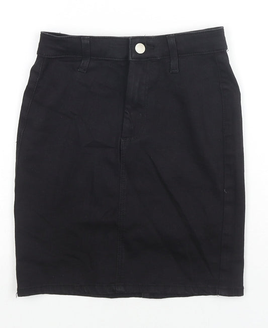 Topshop Womens Black Cotton A-Line Skirt Size 6 Zip