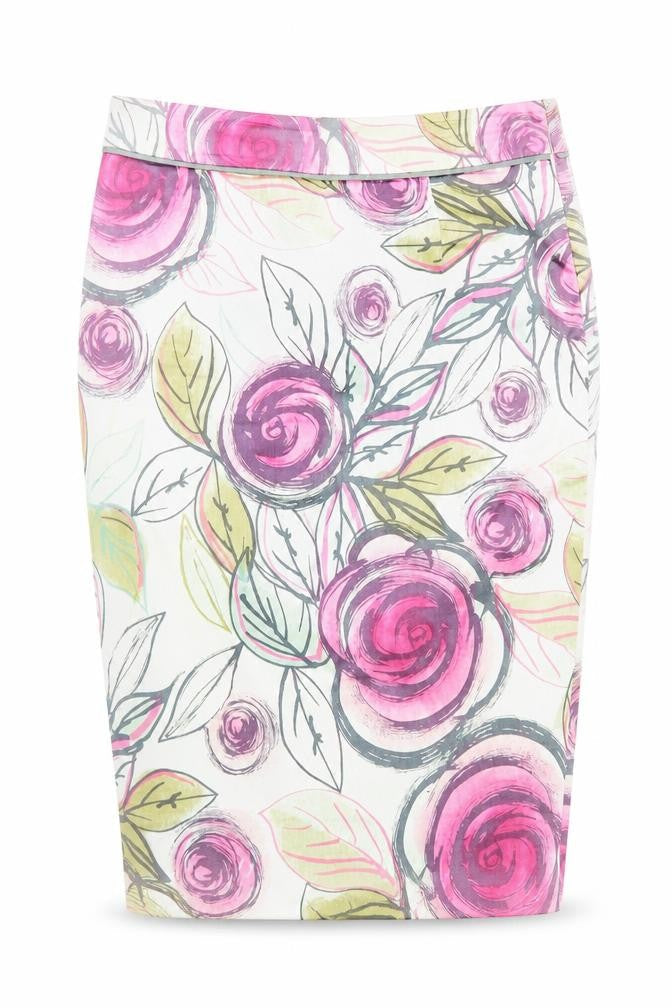Coast Womens Ivory Floral Cotton Straight & Pencil Skirt Size 10 Zip