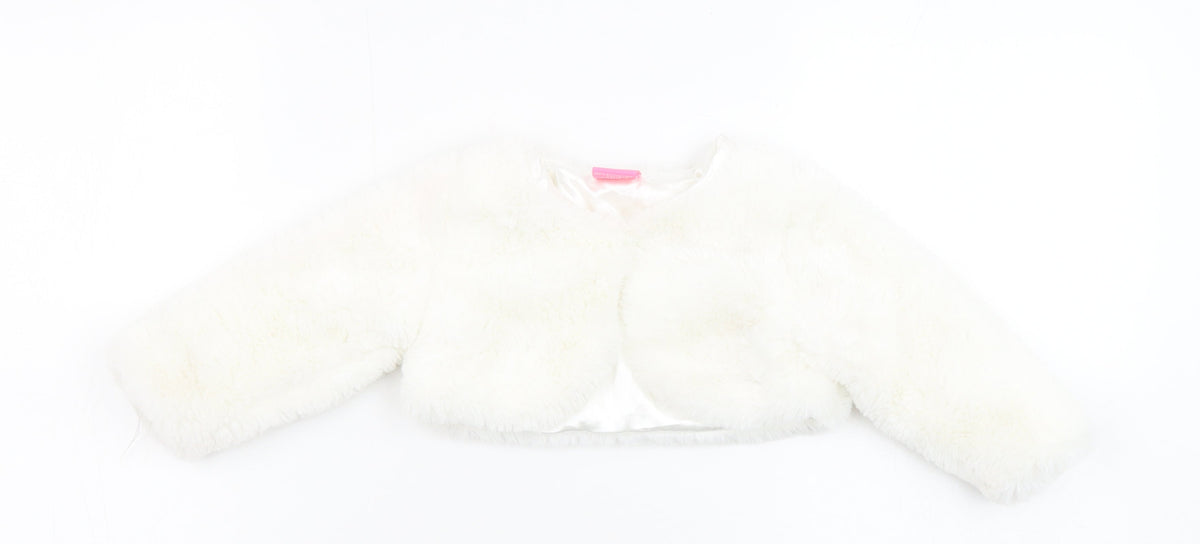 Additional front view of Cutey Couture girls’ ivory basic jacket jacket, size 6-9, months button - faux fur, size 6-12