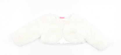 Additional front view of Cutey Couture girls’ ivory basic jacket jacket, size 6-9, months button - faux fur, size 6-12