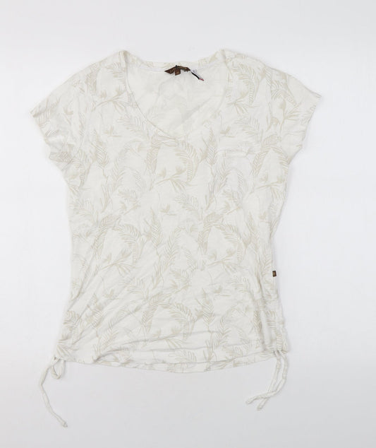 La Naturelle Womens White Geometric Cotton Basic T-Shirt Size M Round Neck