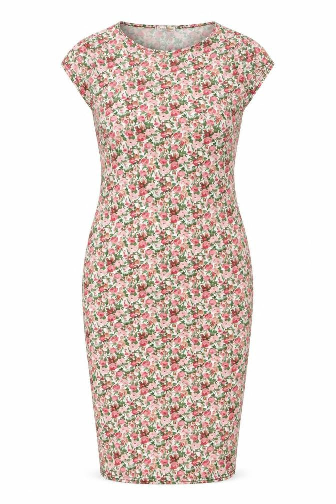 Style Plus Womens Pink Floral Polyester Bodycon Size M Round Neck Pullover