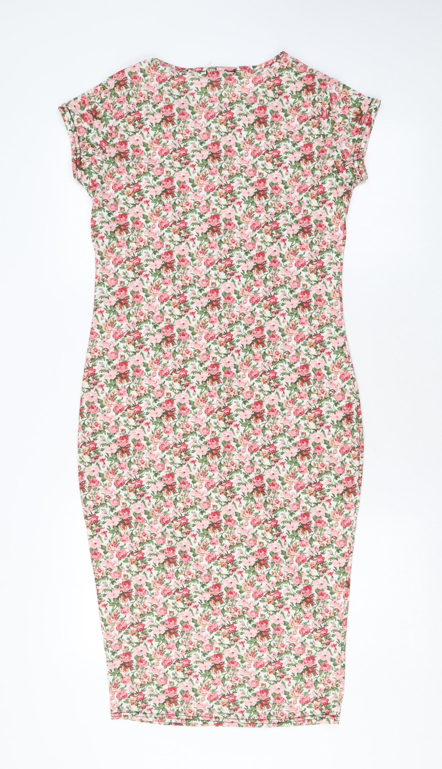 Style Plus Womens Pink Floral Polyester Bodycon Size M Round Neck Pullover