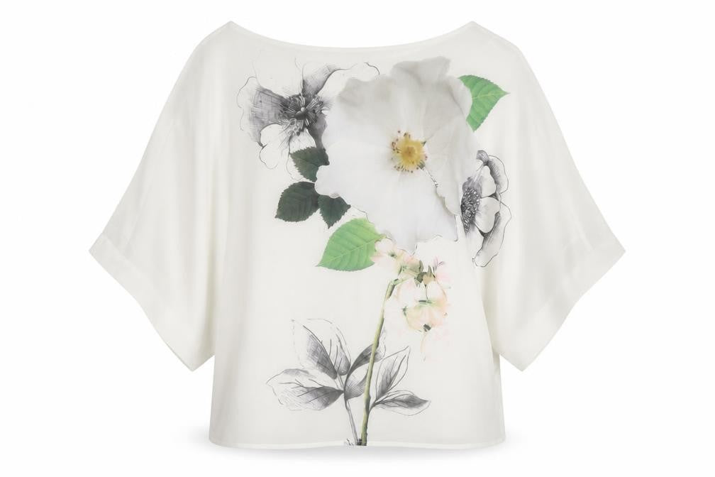 Phase Eight Womens White Floral Polyester Basic Blouse Size S Round Neck