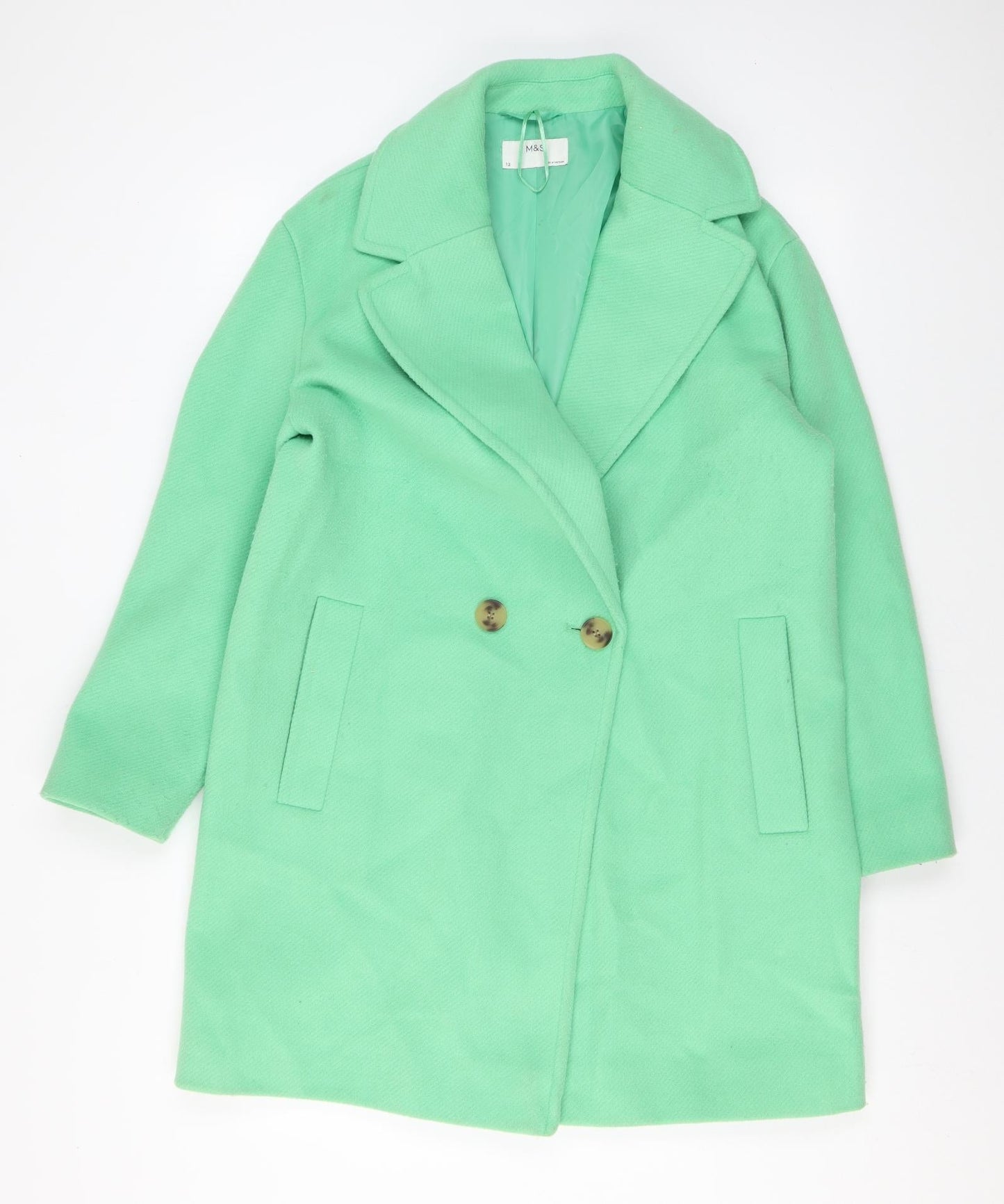 Marks and Spencer Womens Green Overcoat Coat Size 12 Button