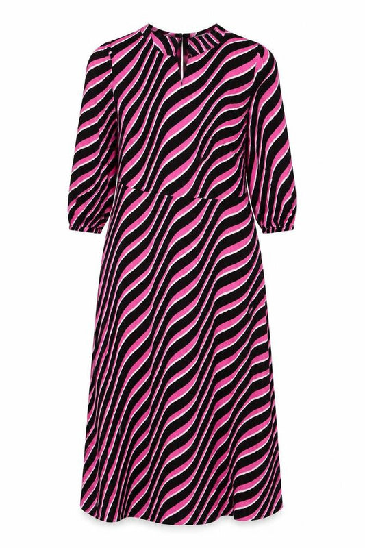 Marks and Spencer Womens Pink Striped Viscose Maxi Size 14 Scoop Neck Zip