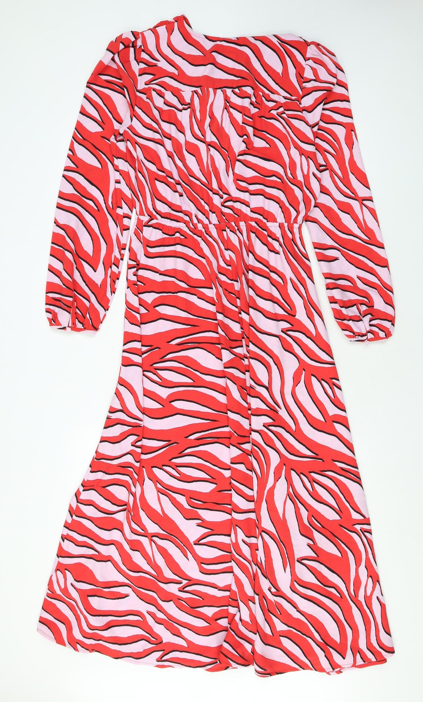 Marks and Spencer Womens Pink Animal Print Polyester Maxi Size 8 V-Neck Tie